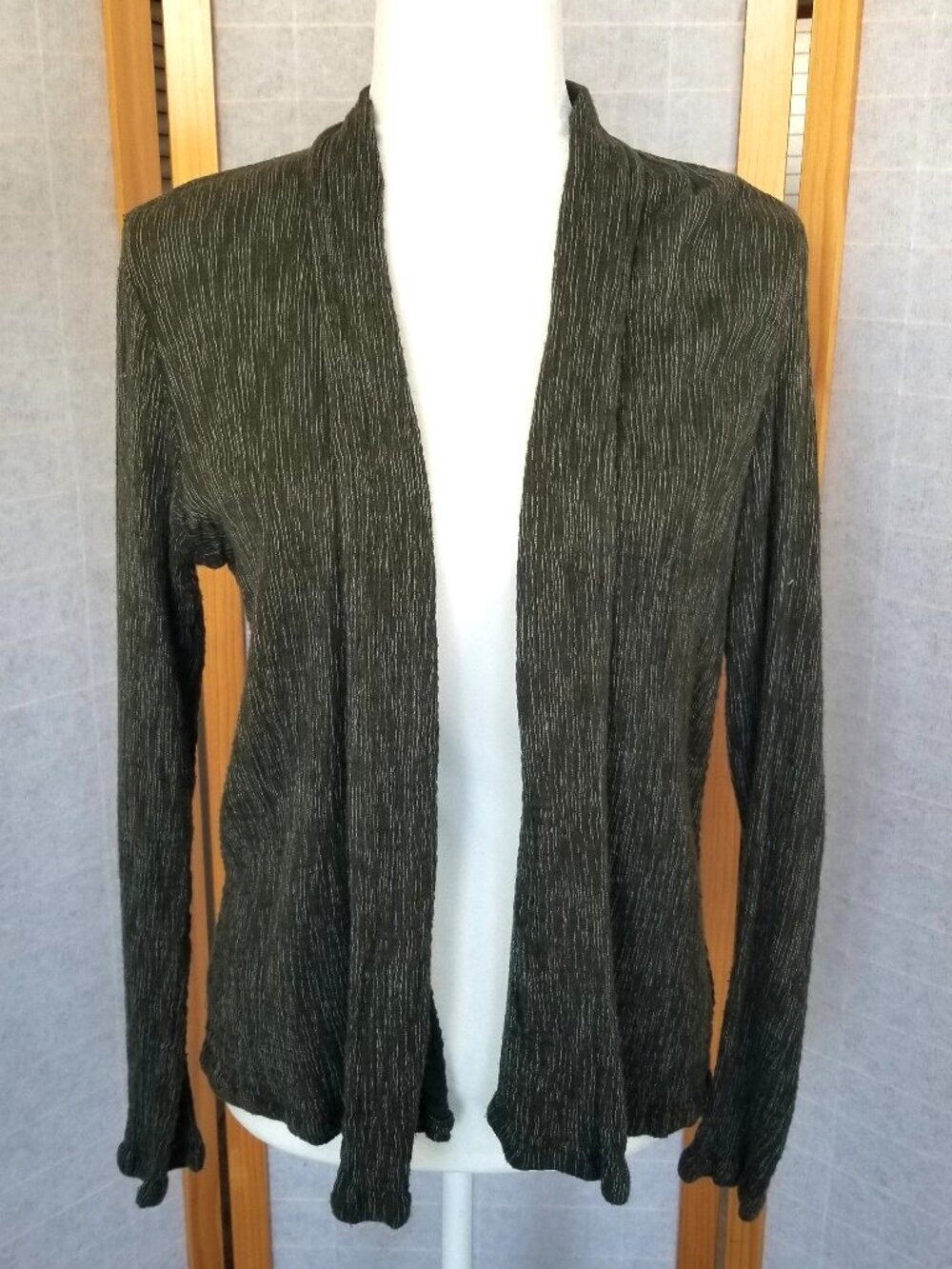 J. Jill Pure Jill Cotton Cardigan Open Front Crinkle Earthy Green Size Medium